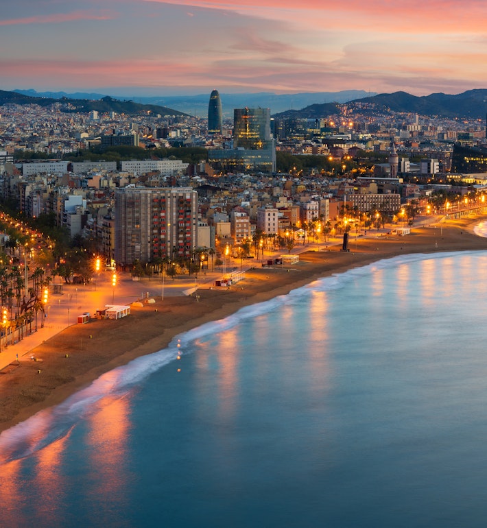 Barcelona beach at sunrise