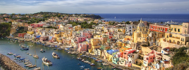 View of colourful houses on the Naples coast