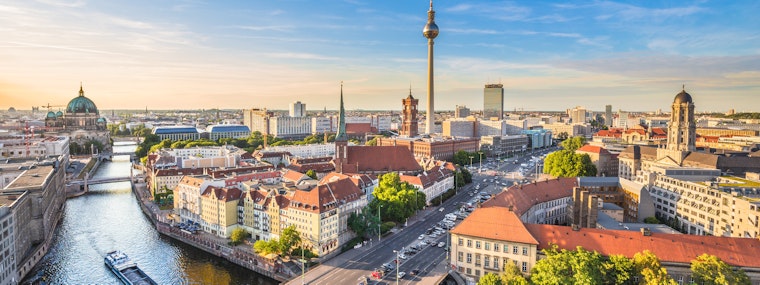 Berlin skyline featuring Fernsehturm and the River Spree