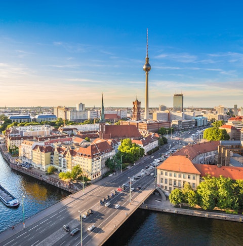 Berlin skyline featuring Fernsehturm and the River Spree