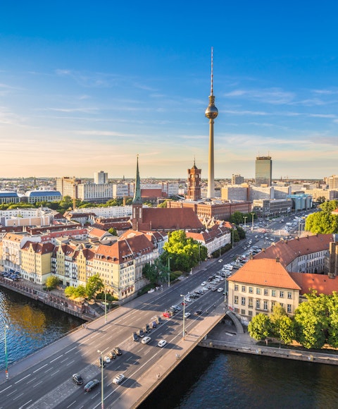 Berlin skyline featuring Fernsehturm and the River Spree