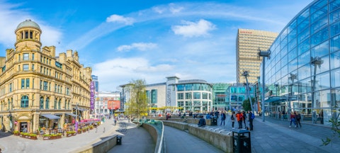 Daytime view of Exchange Square in Manchester