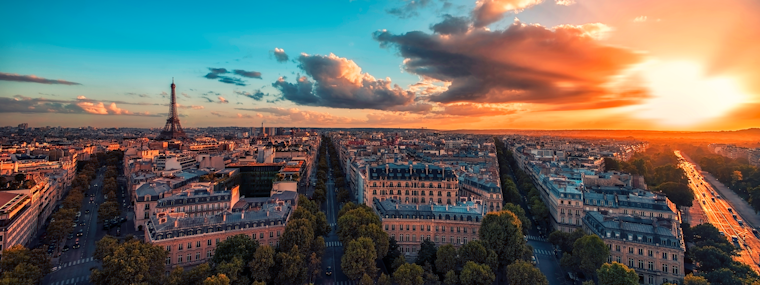 Sunset view of Paris from above