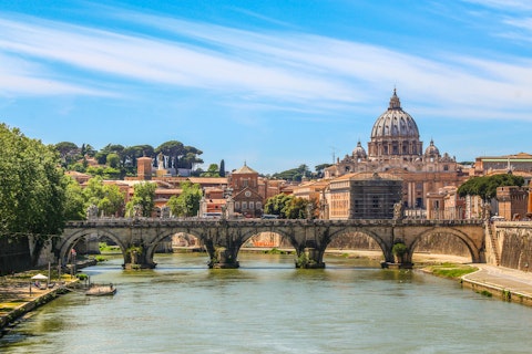 View of the Pont Sant Angelo in Rome, Italy