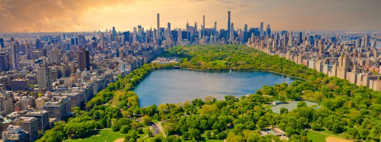 Aerial dusk view of Central Park in New York