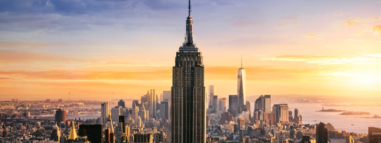 Sunset aerial view of the Empire State Building in New York
