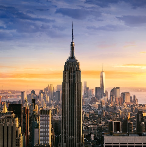 Sunset aerial view of the Empire State Building in New York