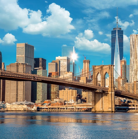 Daytime view overlooking East River and Manhattan