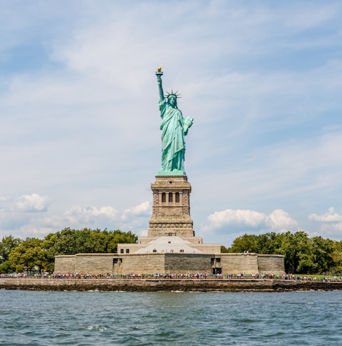 Statue of Liberty on a cloudy day in New York