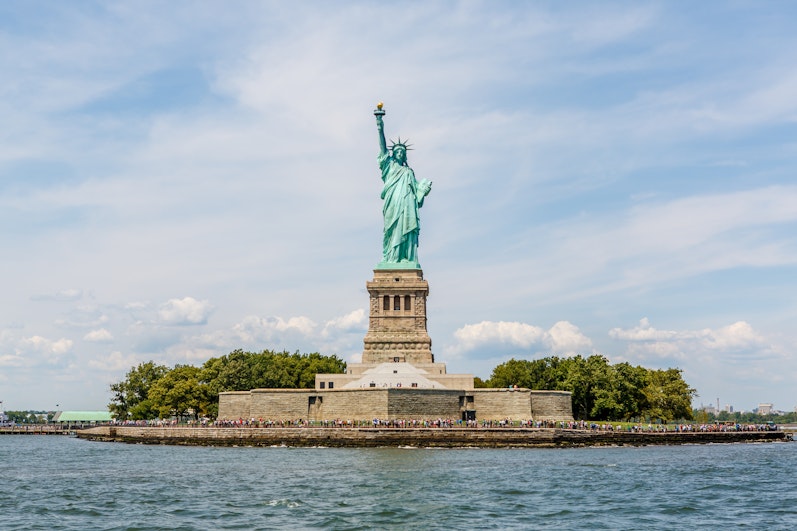 Statue of Liberty on a cloudy day in New York