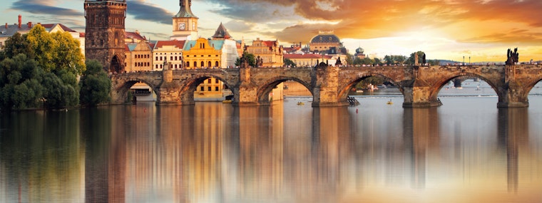 Charles Bridge at sunset in Prague
