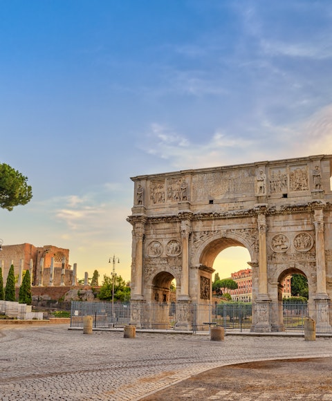 Rome sunrise city skyline at Arch of Constantine, Rome, Italy