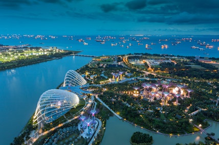 Night time view across Marina Bay Sands, Singapore