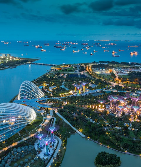 Night time view across Marina Bay Sands, Singapore
