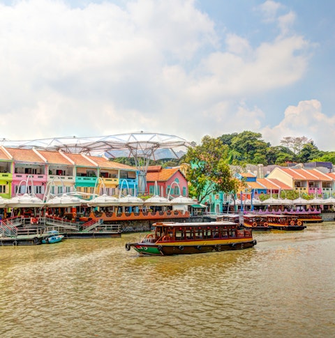 Colourful bars and restaurants dot the Singapore River along Clarke Quay.