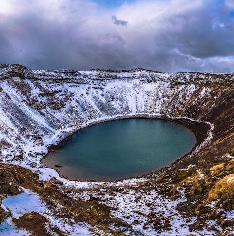 View inside Kerið Volcano Crater and reservoir