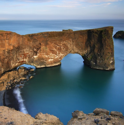 Bird eye view of Dyrhólaey - The Arch with the Hole in Iceland
