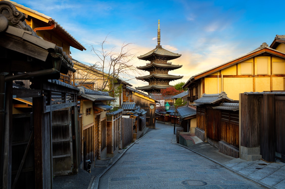 A Buddhist Temple at the end of a street in Japan