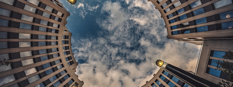 Low angle shot of Potsdamer Platz under a cloudy sky in Berlin, Germany