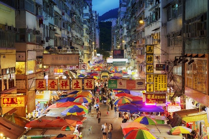 Busy street market at Fa Yuen Street at Mong Kok area of Kowloon, Hong Kong