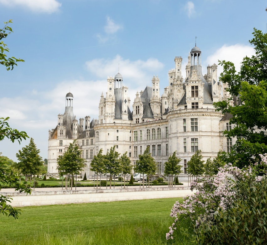 Châteaux of the Loire Valley view from side on a summer's day