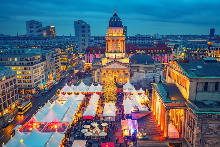 Christmas market, Deutscher Dom and konzerthaus in Berlin, Germany