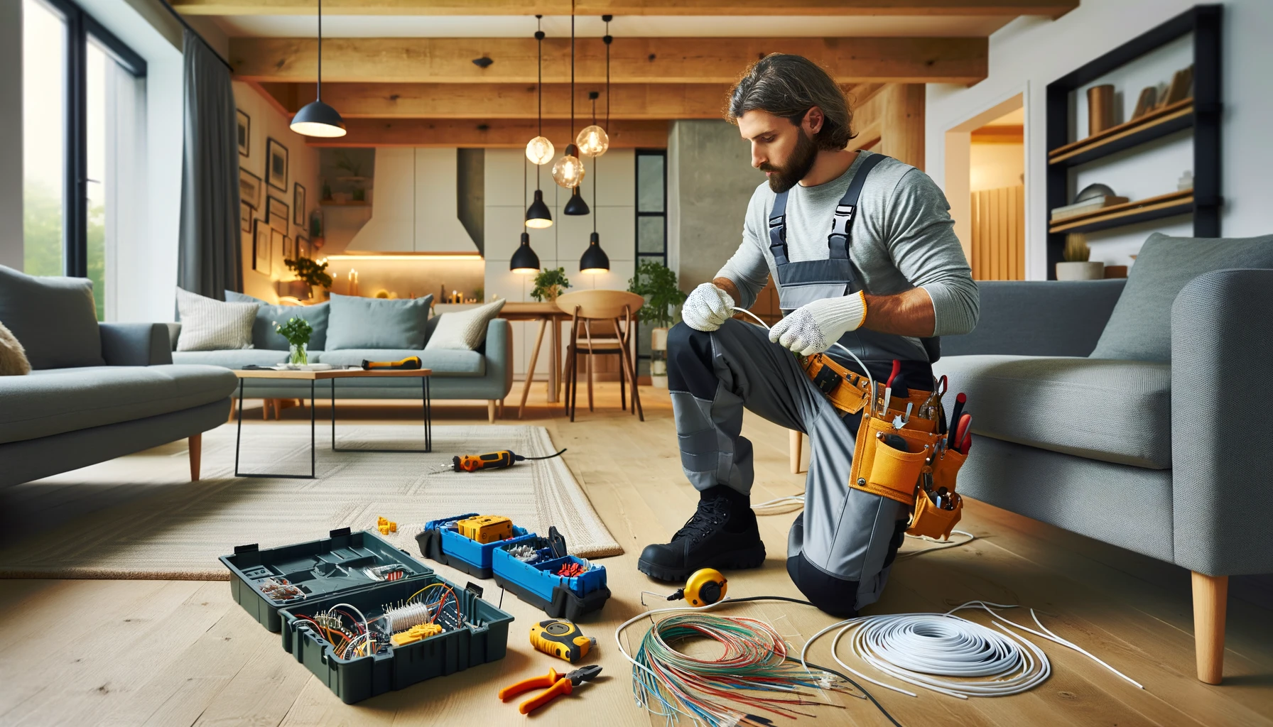 Elektriker in Wohnzimmer