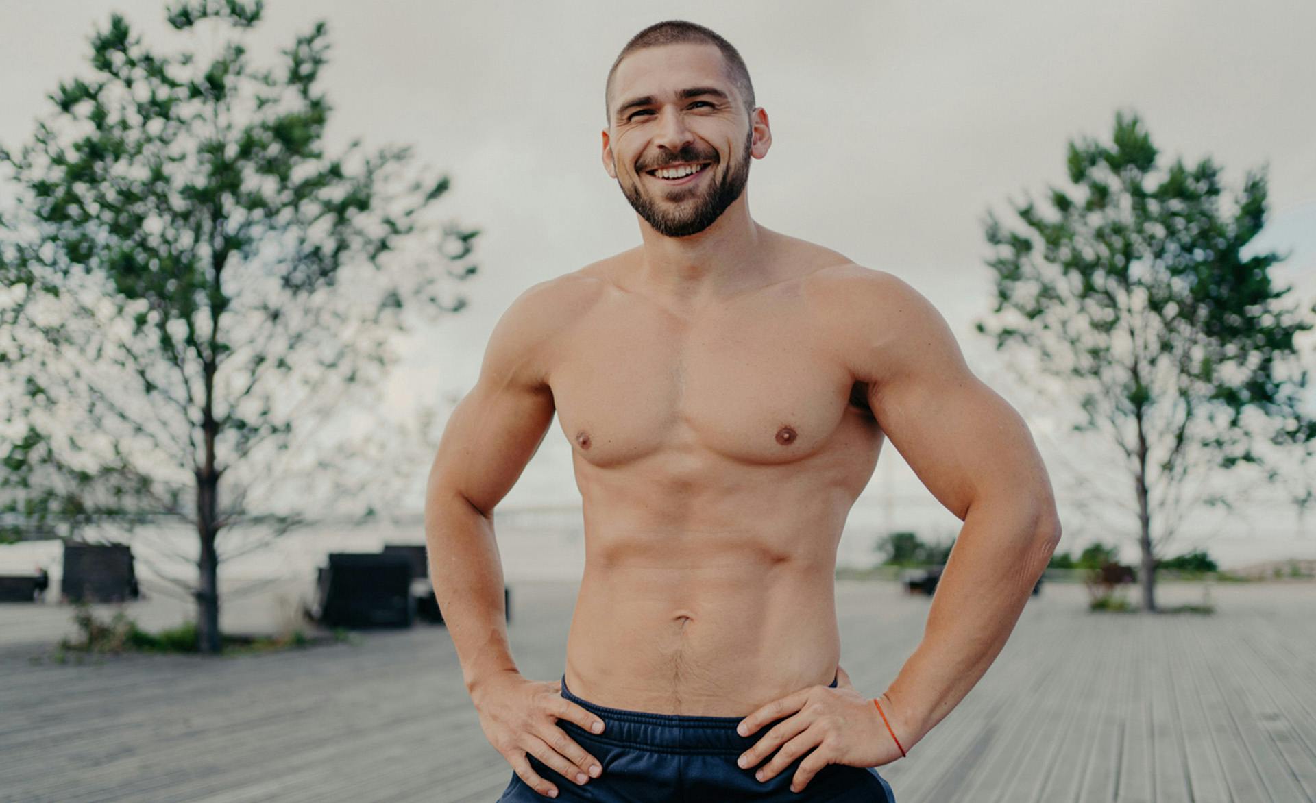 shirtless on a run