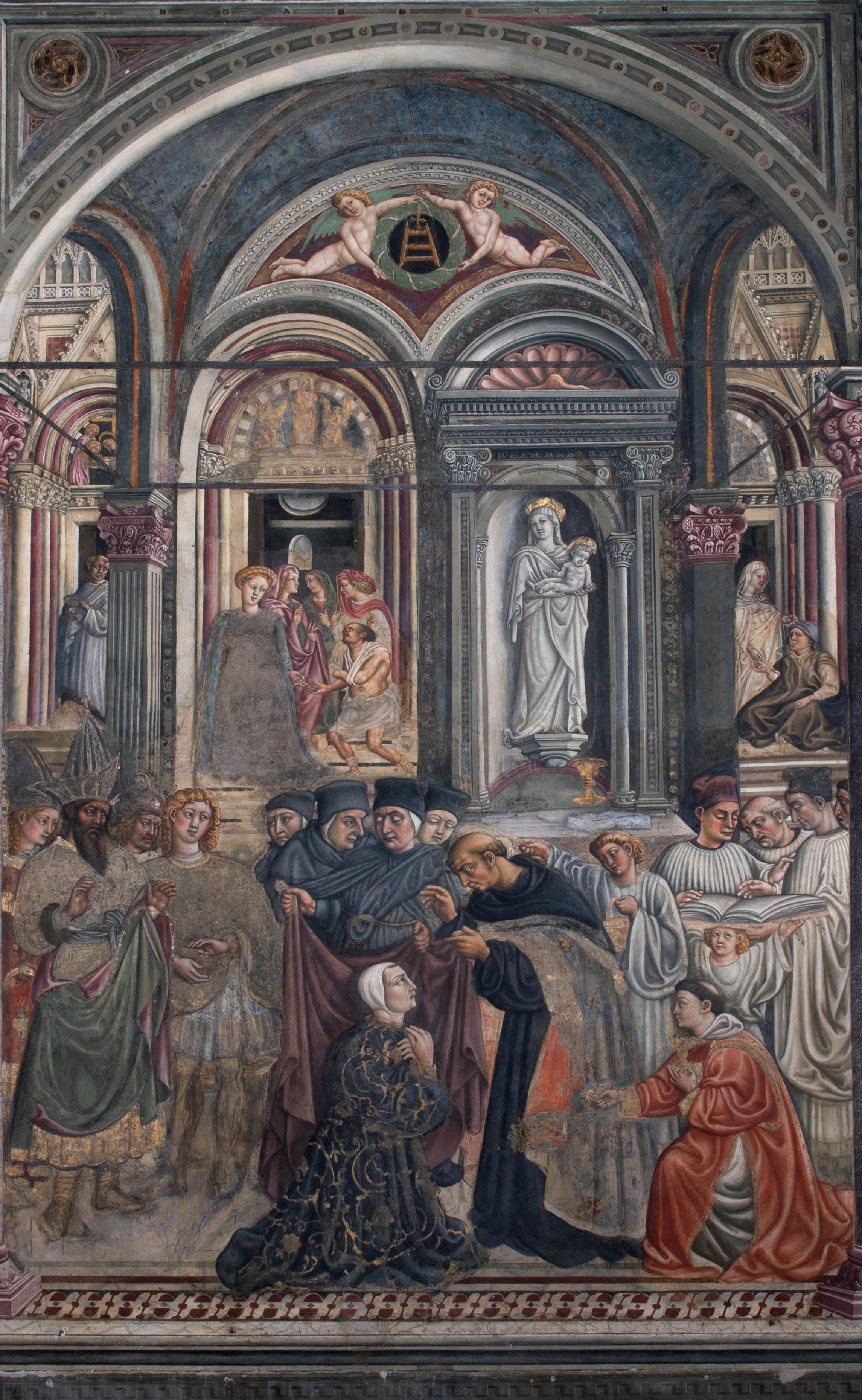 particolare dell'affresco "consegna l'abito al rettore"