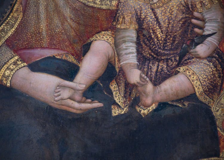 Taddeo di Bartolo, dettaglio del trittico Madonna col Bambini, i Santi Giovanni Battista e Andrea e gli arcangeli Michele e Gabriele 