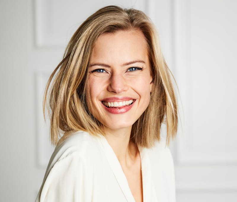 Blonde woman smiling
