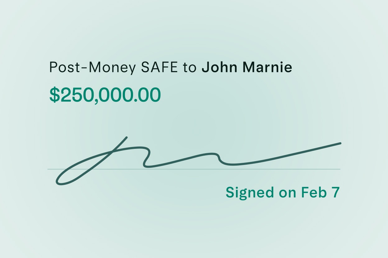 A signature on a post-money SAFE document