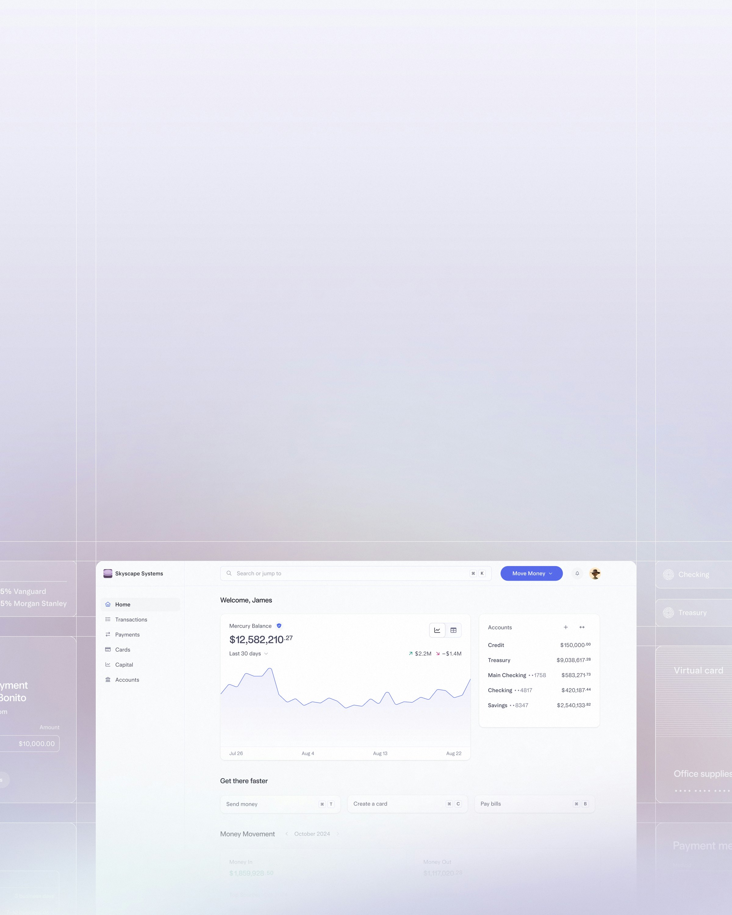 Transparent UI and gridlines surrounding financial dashboard interface
