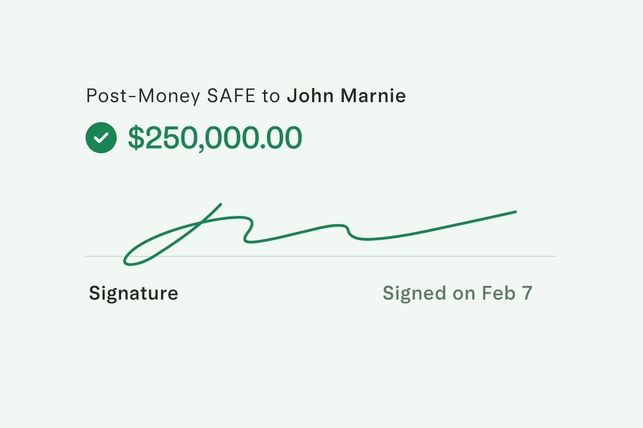 Image of a signature on a post-money SAFE