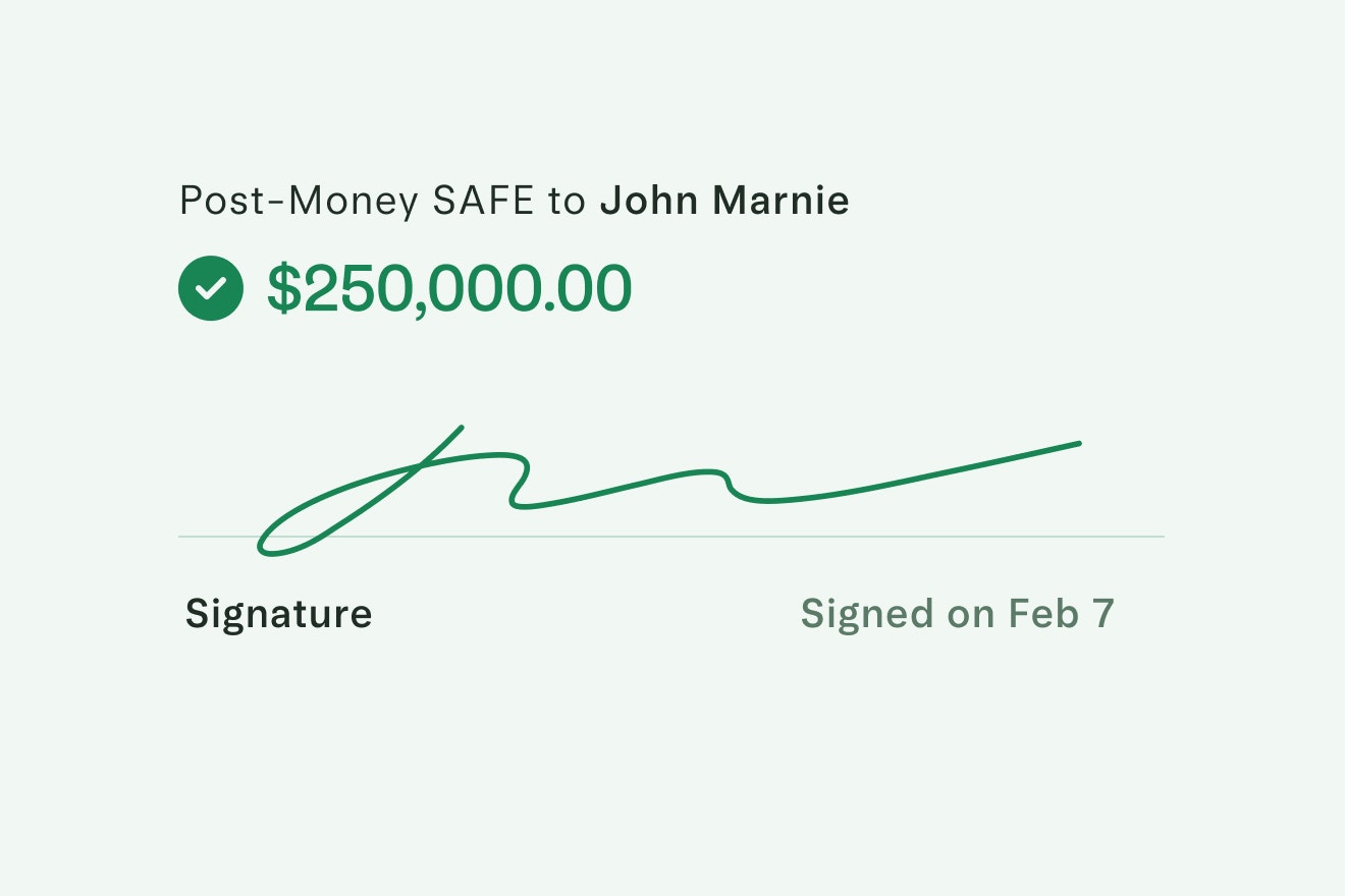 Image of a signature on a post-money SAFE