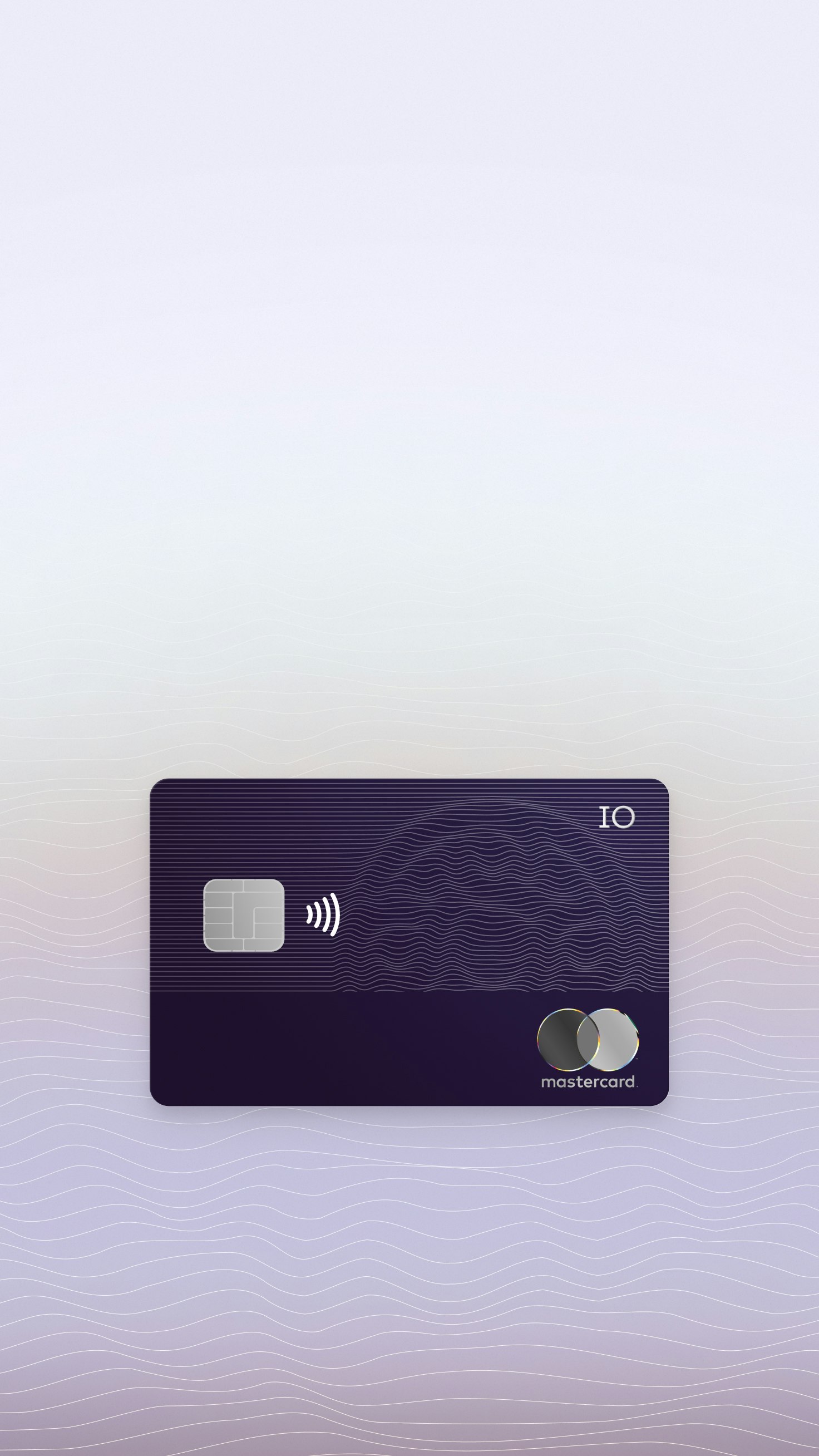 Image of the IO card at an angle with IO logo line drawing in the background