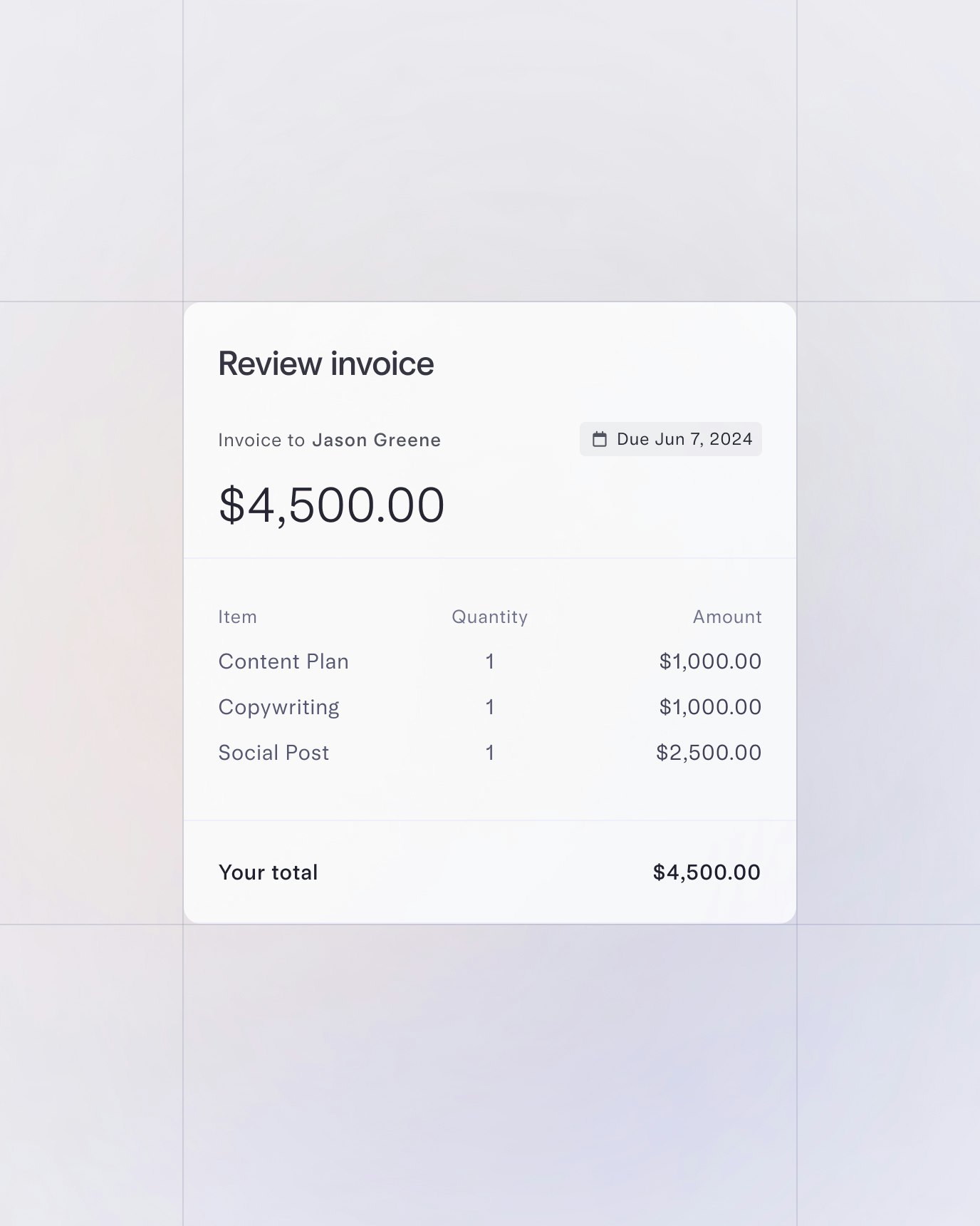 UI showing a custom invoice built in Mercury