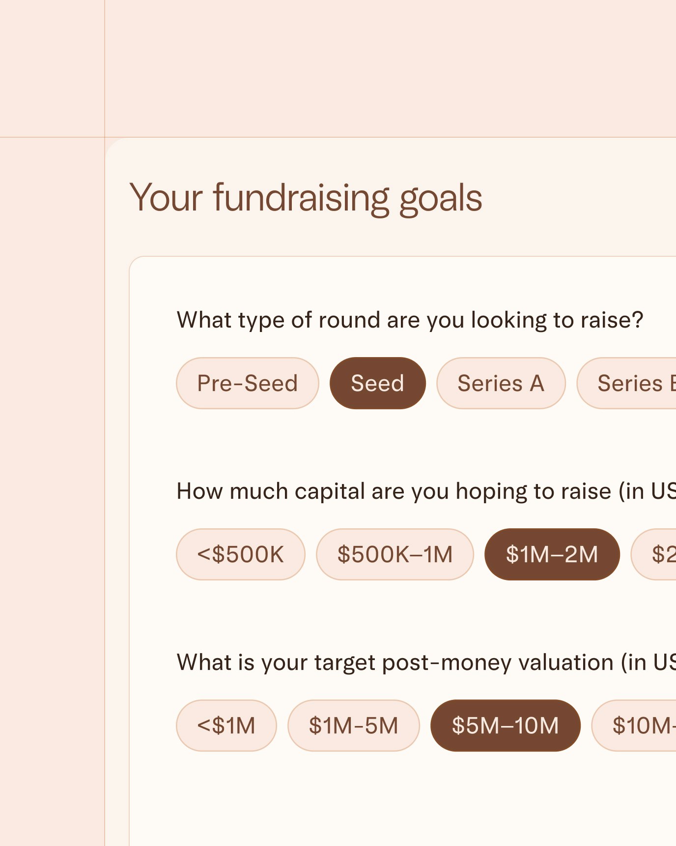 UI showing how you can get specific about your fundraising goals.