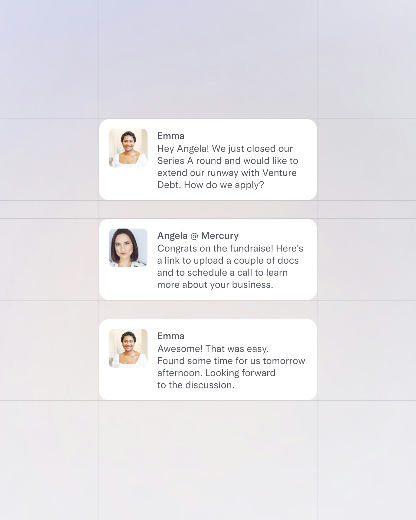 Conversation between a venture debt customer and their relationship manager