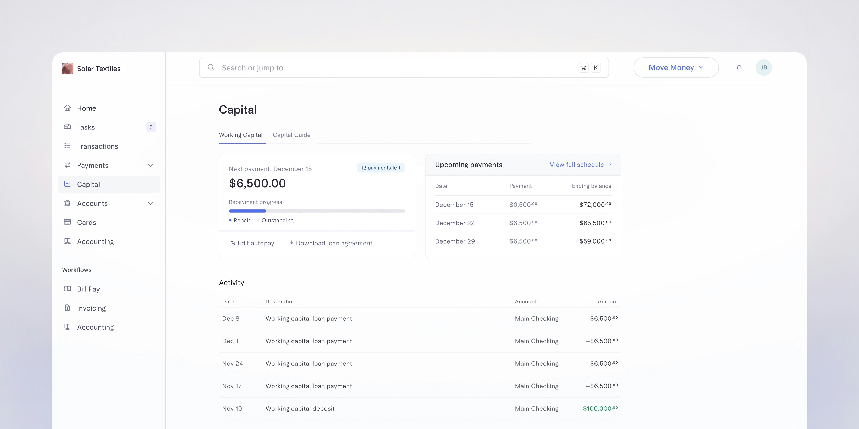 Working Capital dashboard