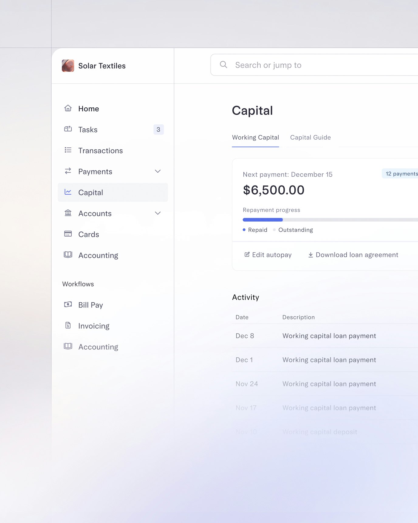 Working Capital dashboard