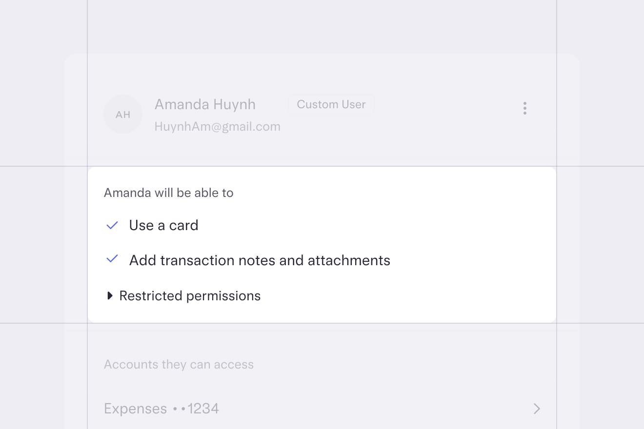 User permissions Example of user permissions with ability to use. a card and add transaction attachments
