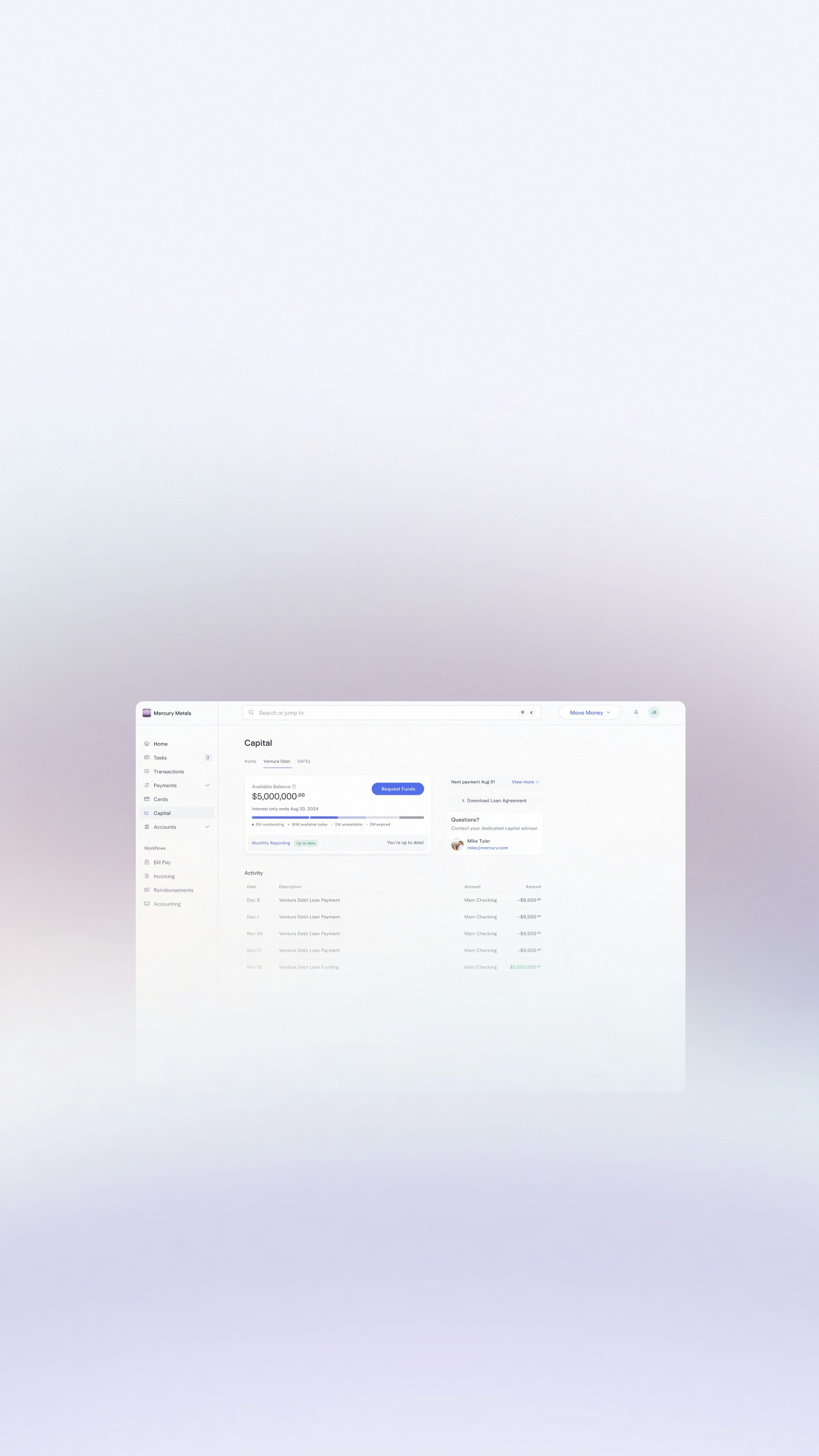 Venture debt dashboard