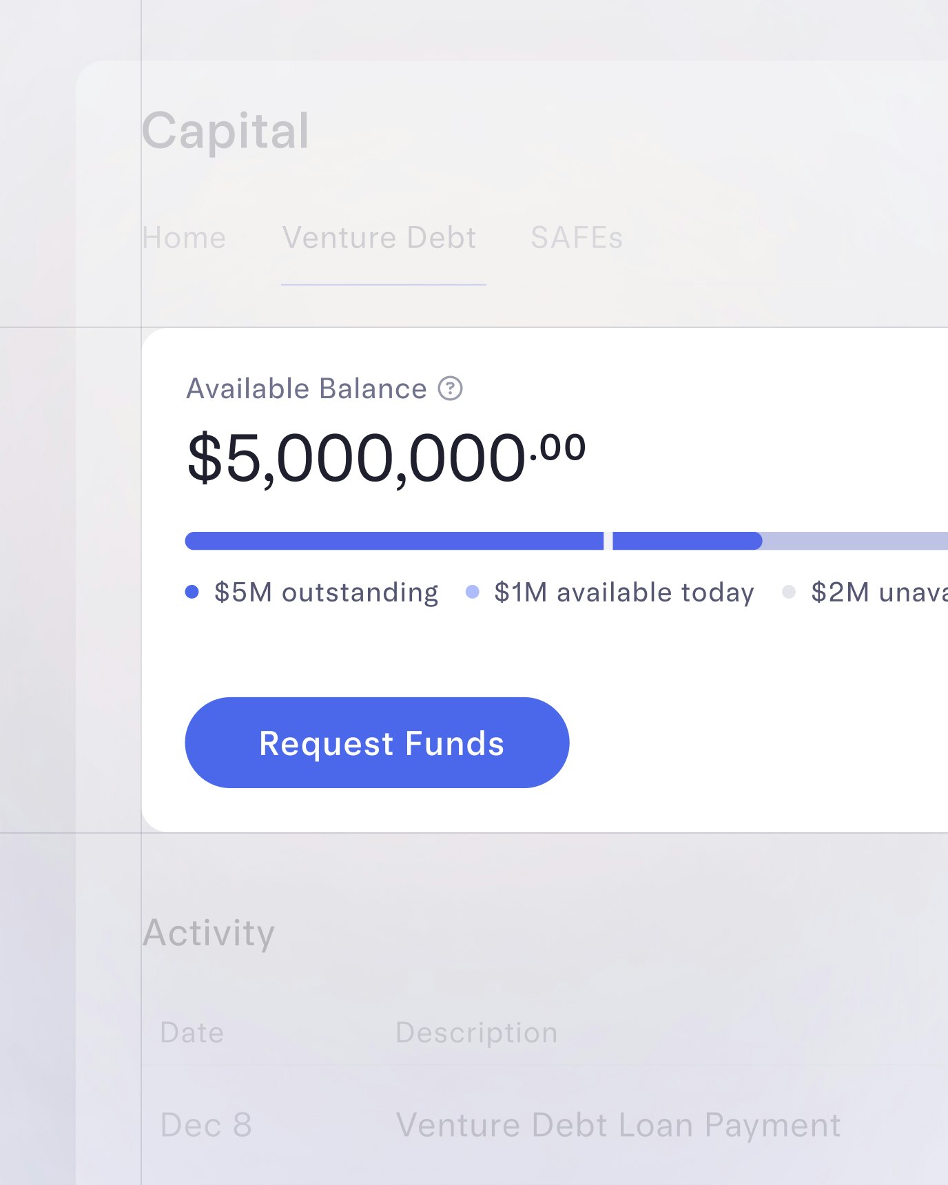 UI showing that you can quickly request funds from your capital dashboard