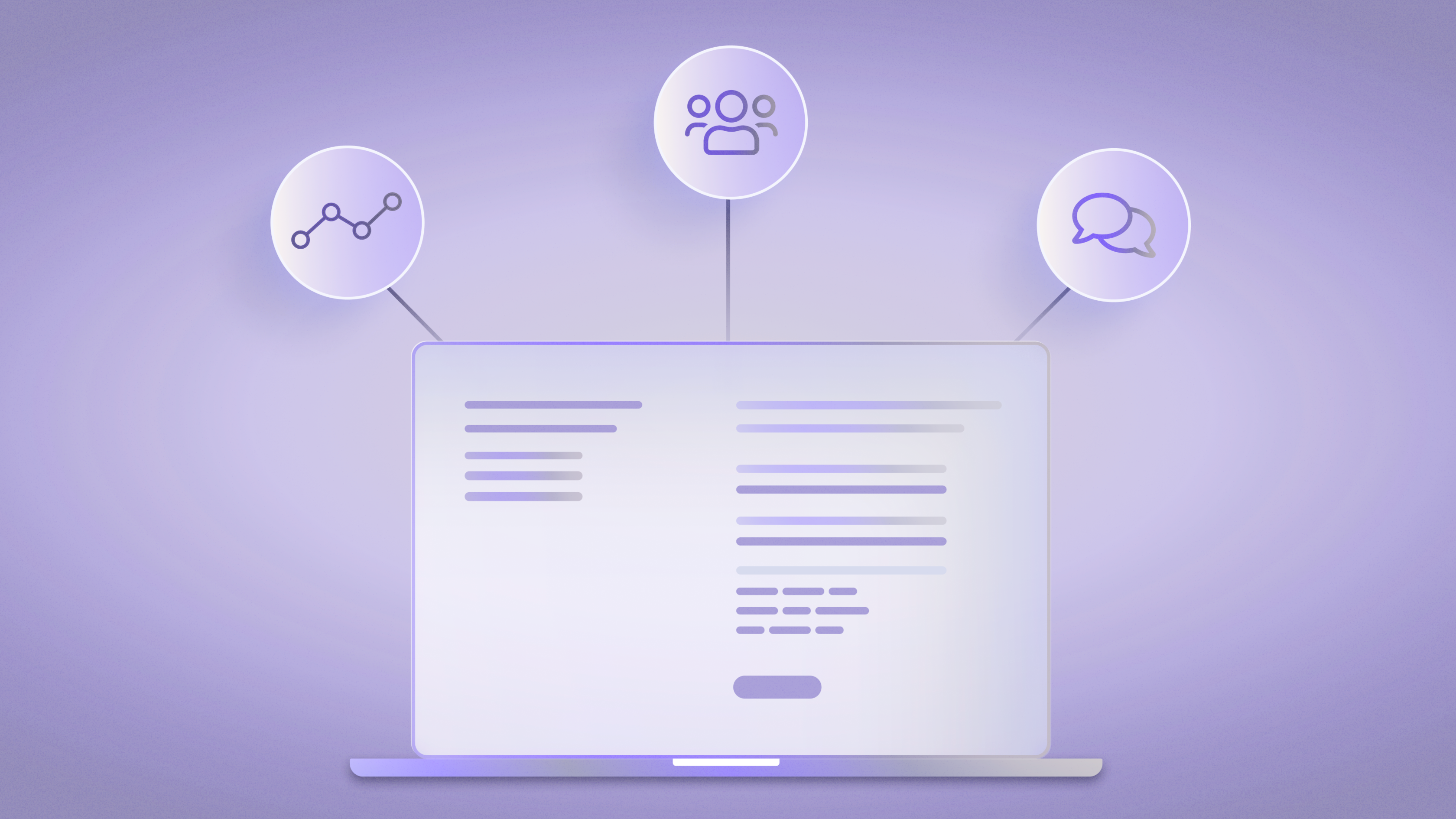 Graphic illustration of laptop with icons for support chat, group of people, and chart scaling | Harnessing business insights from customer support | Mercury