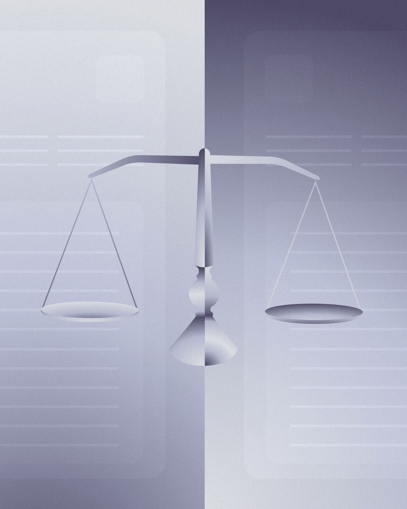 Illustration of a balanced scale with balance sheets subtly in the background