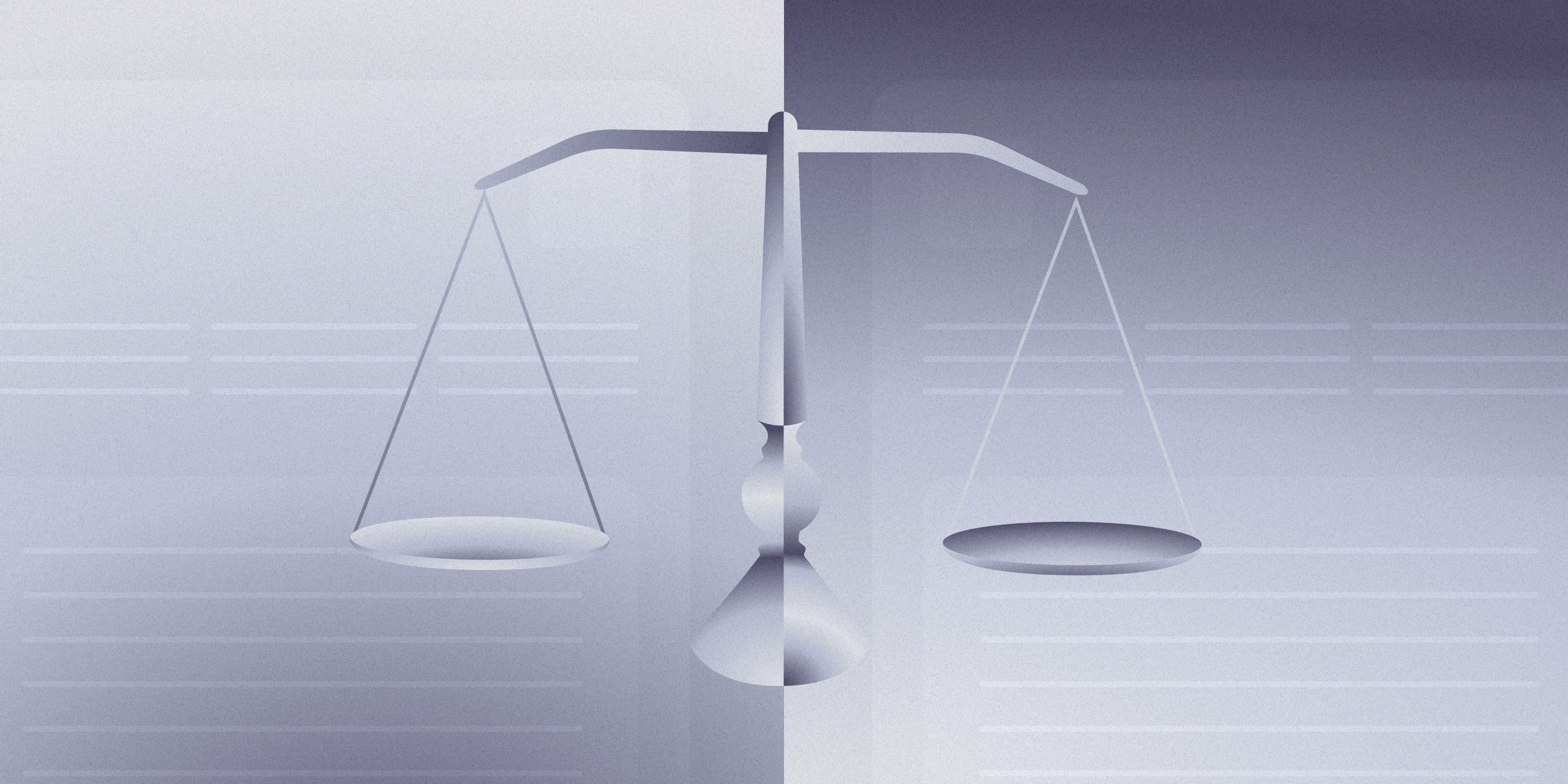 Illustration of a balanced scale with balance sheets subtly in the background