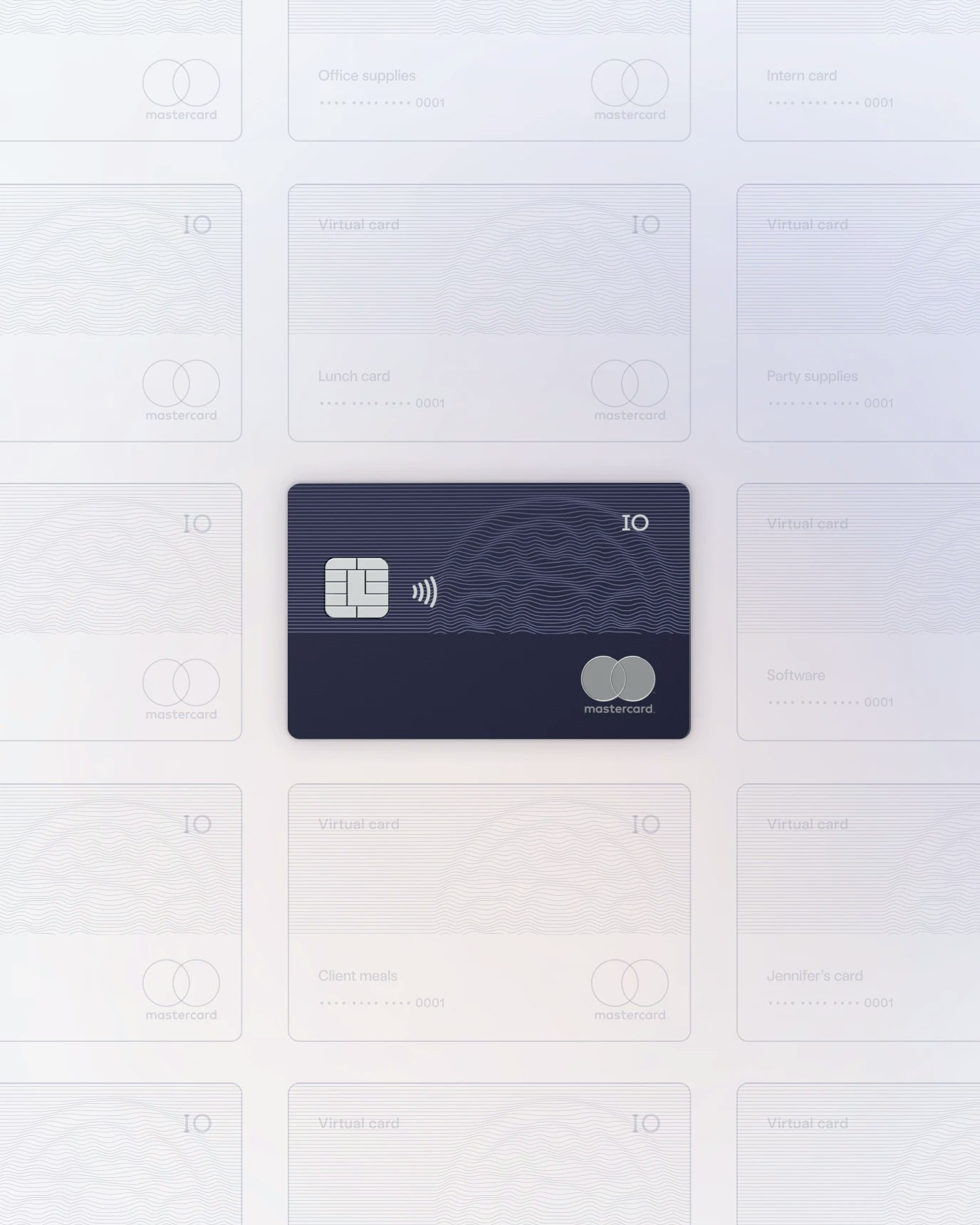 Mercury’s IO credit card surrounded by virtual cards.