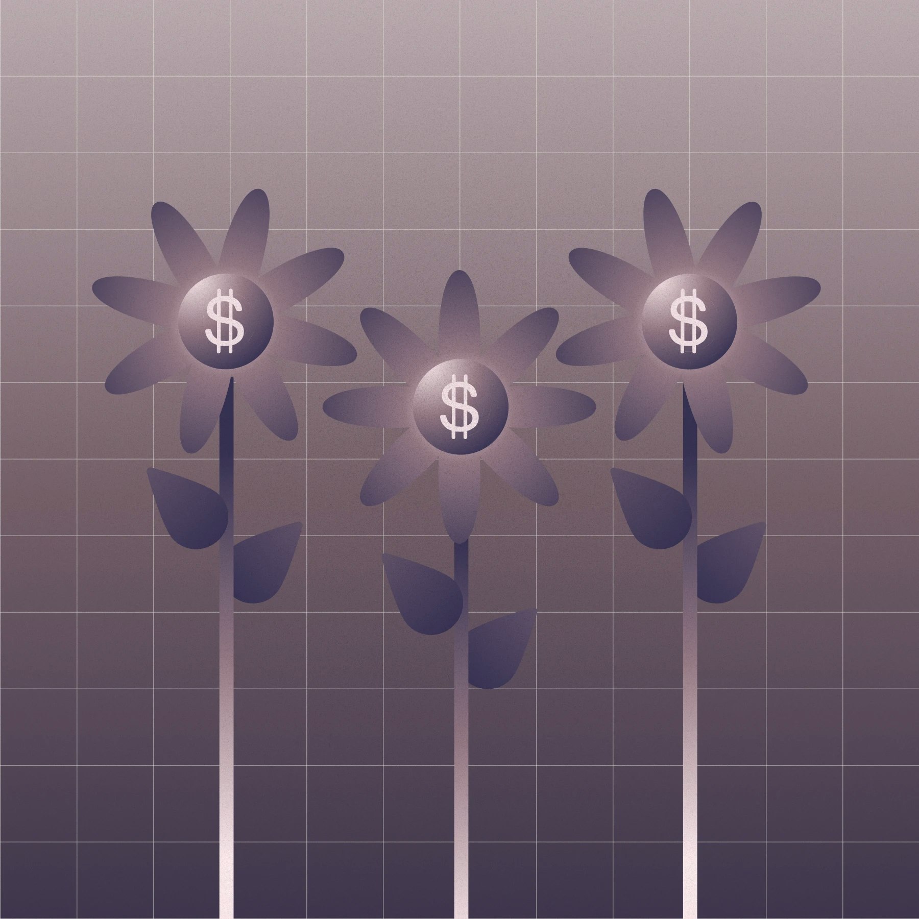 Illustration of three flowers, representing growth through investment