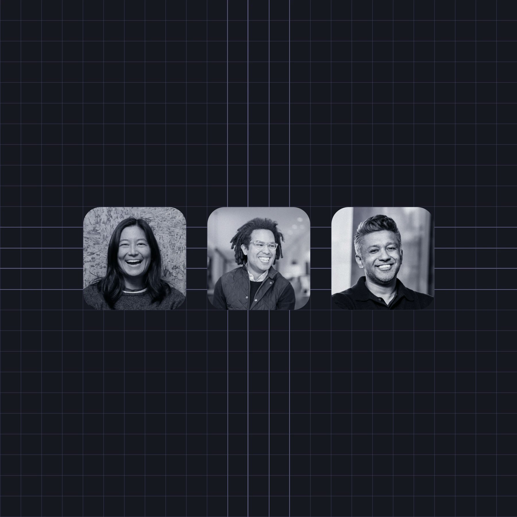 Headshots of Peter Boyce II, Amit Kumar, Elizabeth Yin